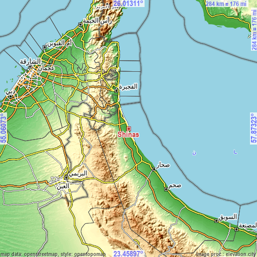 Topographic map of Shināş