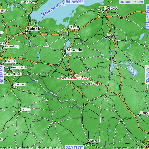 Topographic map of Neustadt-Glewe