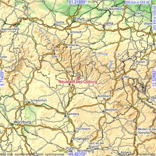 Topographic map of Neustadt bei Coburg