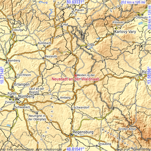 Topographic map of Neustadt an der Waldnaab