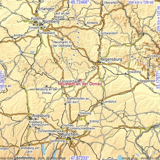 Topographic map of Neustadt an der Donau