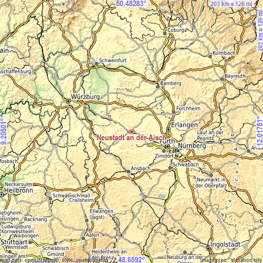 Topographic map of Neustadt an der Aisch