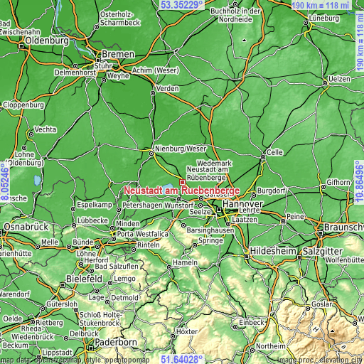 Topographic map of Neustadt am Rübenberge