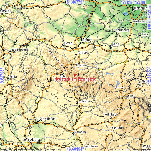 Topographic map of Neustadt am Rennsteig