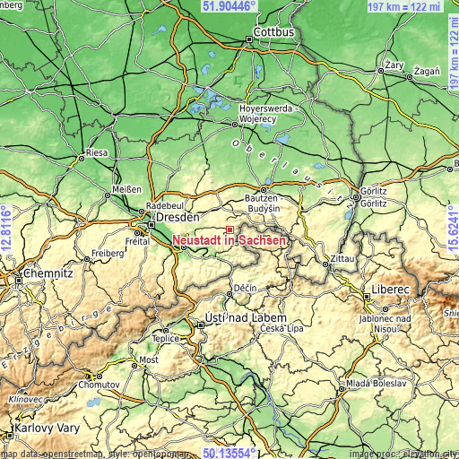 Topographic map of Neustadt in Sachsen