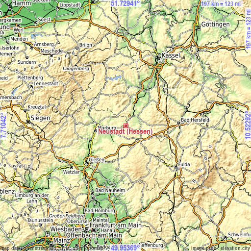 Topographic map of Neustadt (Hessen)