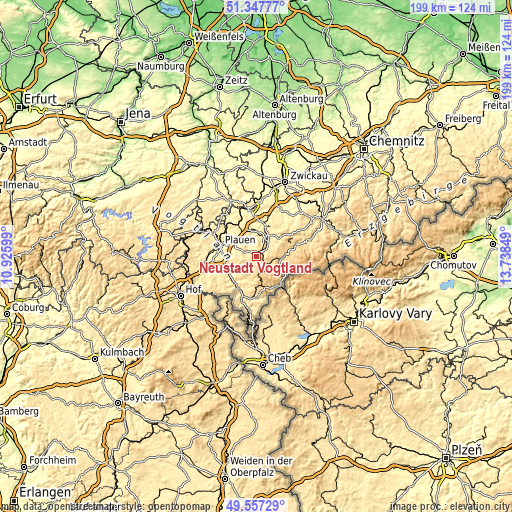 Topographic map of Neustadt Vogtland