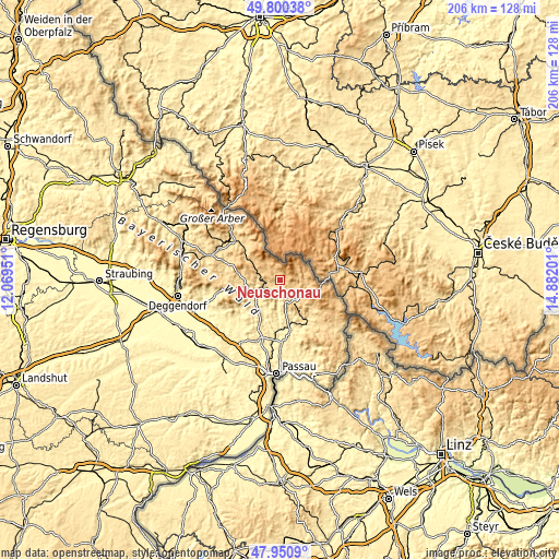 Topographic map of Neuschönau