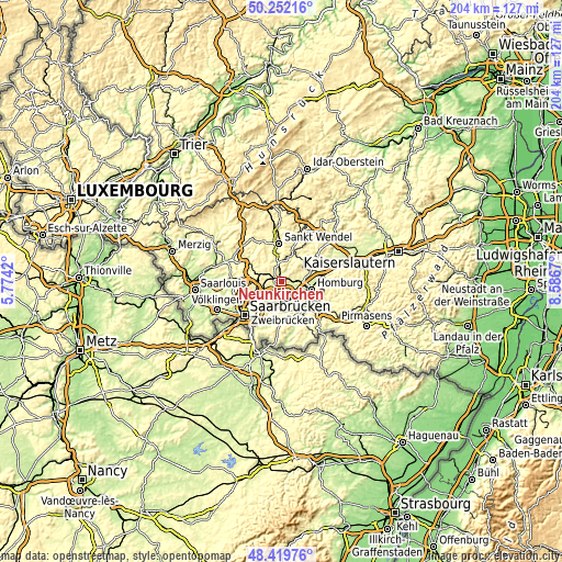 Topographic map of Neunkirchen