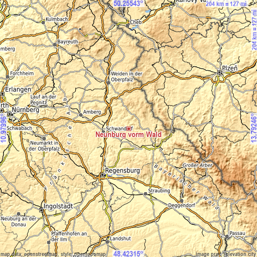 Topographic map of Neunburg vorm Wald