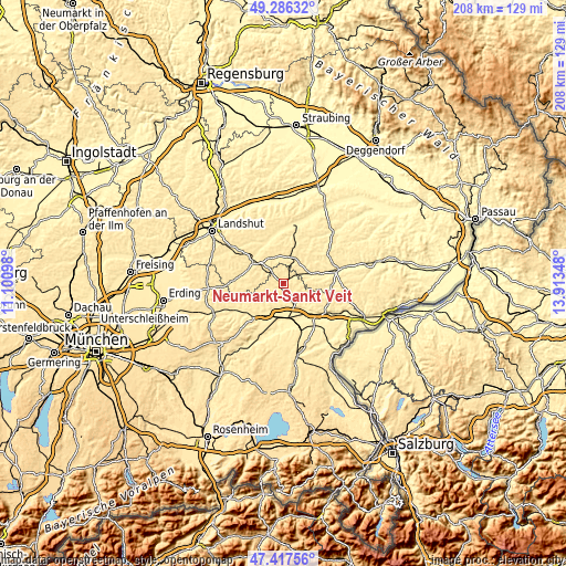 Topographic map of Neumarkt-Sankt Veit