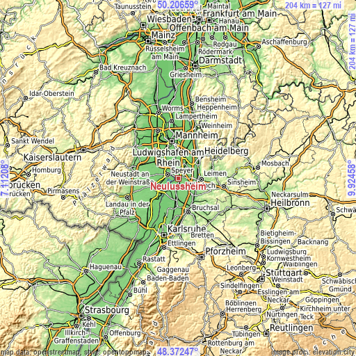 Topographic map of Neulußheim