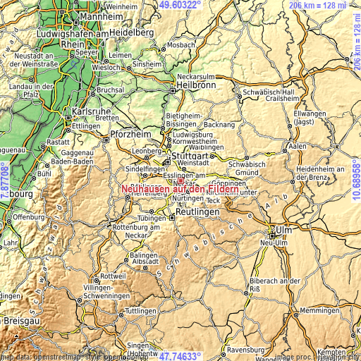 Topographic map of Neuhausen auf den Fildern