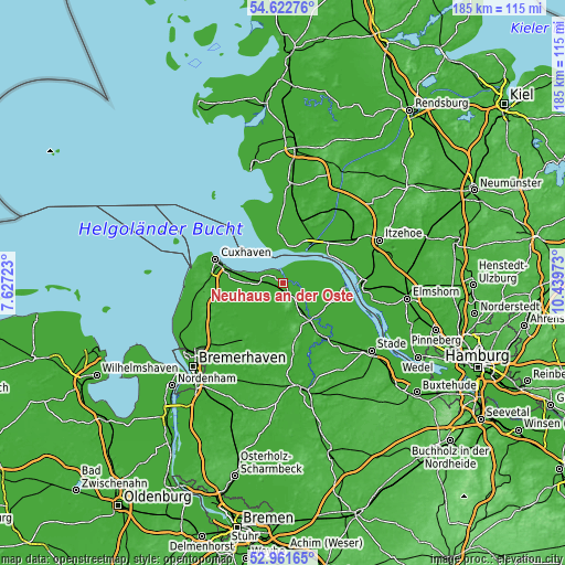 Topographic map of Neuhaus an der Oste