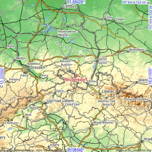 Topographic map of Neugersdorf