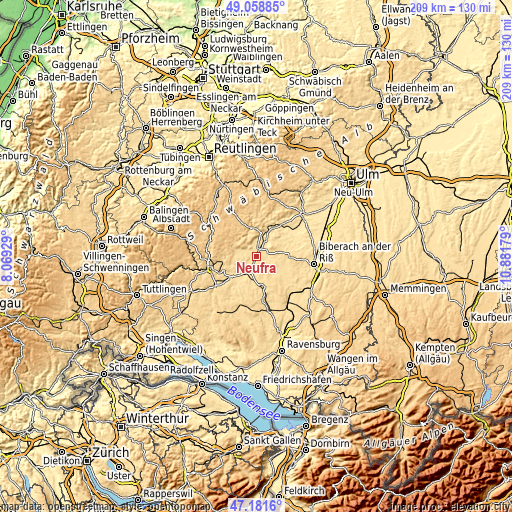 Topographic map of Neufra