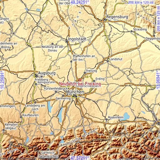 Topographic map of Neufahrn bei Freising