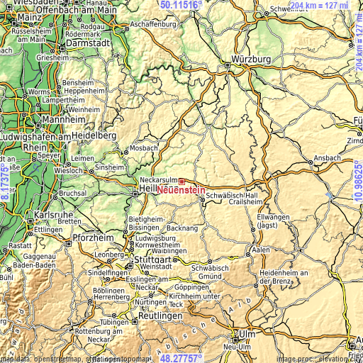 Topographic map of Neuenstein