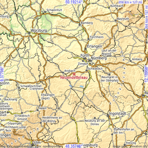 Topographic map of Neuendettelsau