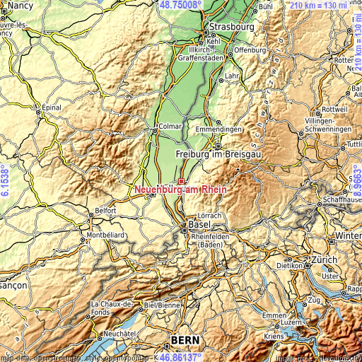 Topographic map of Neuenburg am Rhein