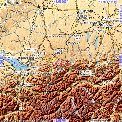 Topographic map of Nesselwang