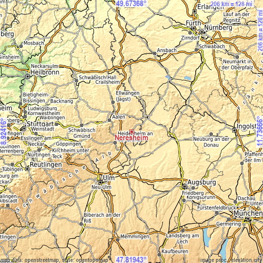 Topographic map of Neresheim