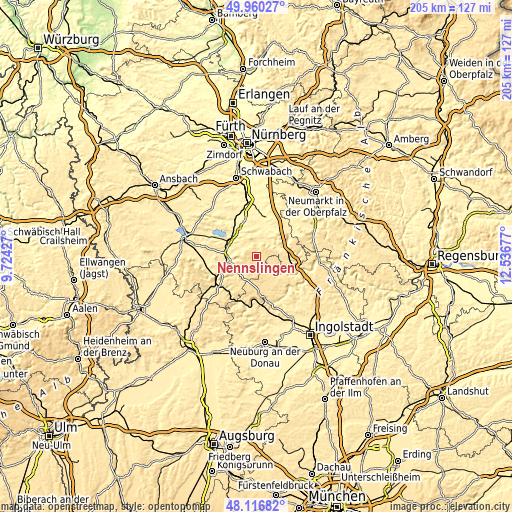 Topographic map of Nennslingen