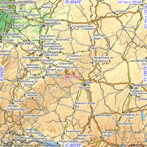 Topographic map of Nellingen