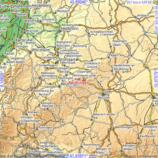 Topographic map of Neidlingen