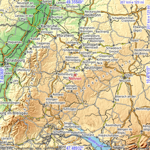 Topographic map of Nehren