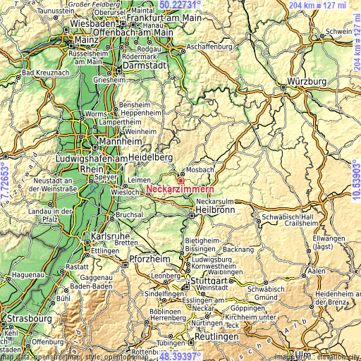 Topographic map of Neckarzimmern