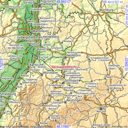 Topographic map of Neckarwestheim