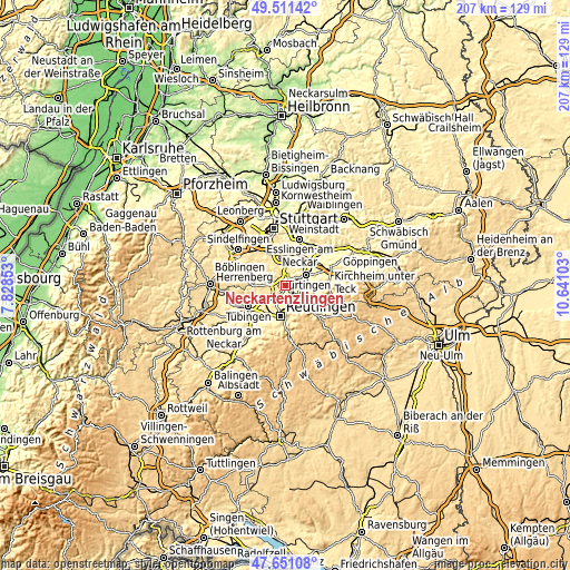 Topographic map of Neckartenzlingen