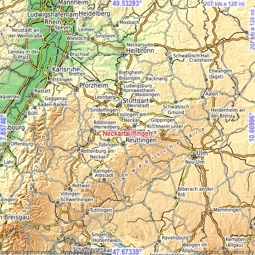Topographic map of Neckartailfingen