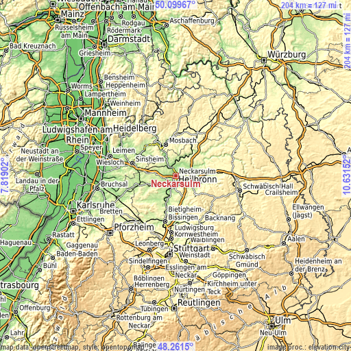 Topographic map of Neckarsulm