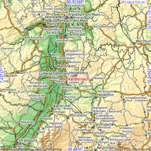 Topographic map of Neckarsteinach