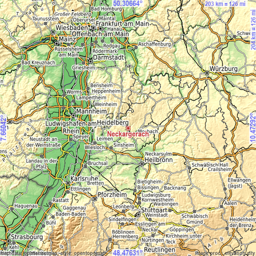 Topographic map of Neckargerach