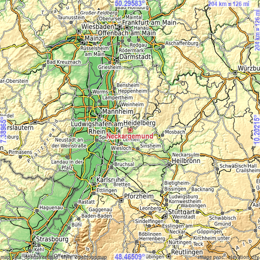 Topographic map of Neckargemünd