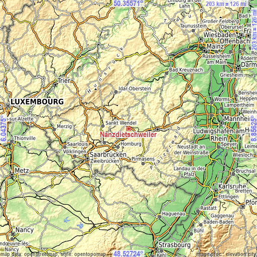 Topographic map of Nanzdietschweiler