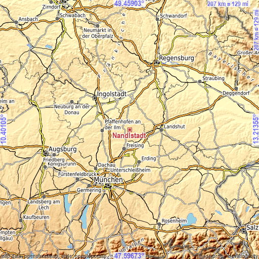 Topographic map of Nandlstadt