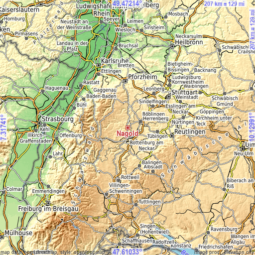 Topographic map of Nagold