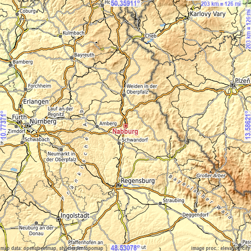 Topographic map of Nabburg