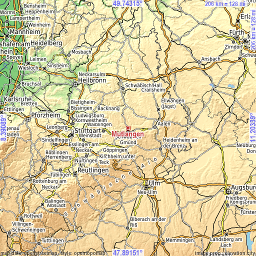 Topographic map of Mutlangen