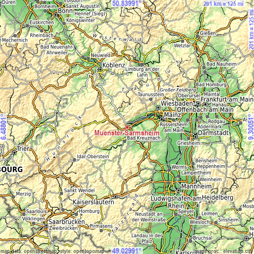 Topographic map of Münster-Sarmsheim