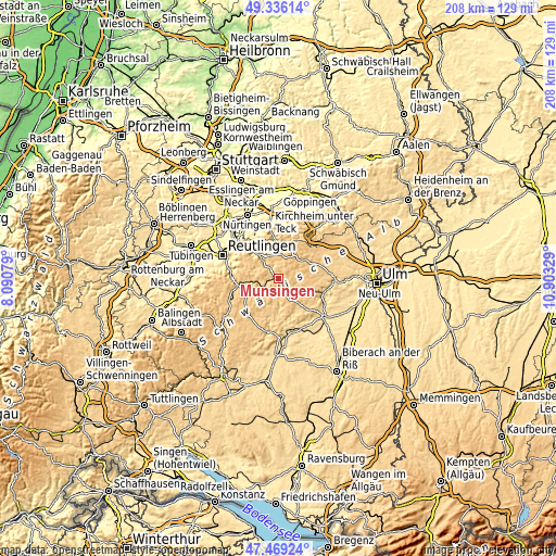 Topographic map of Münsingen