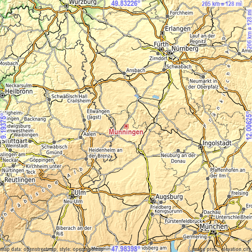 Topographic map of Munningen