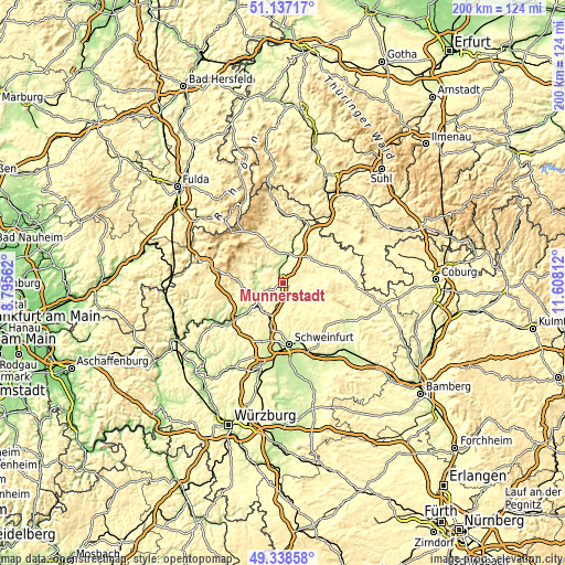 Topographic map of Münnerstadt