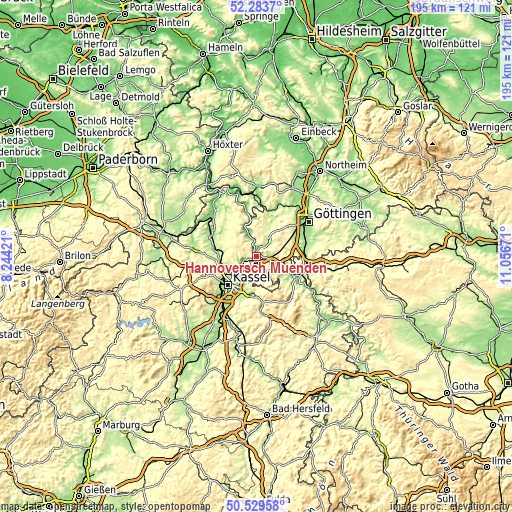 Topographic map of Hannoversch Münden