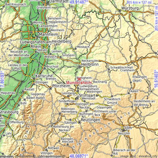 Topographic map of Mundelsheim