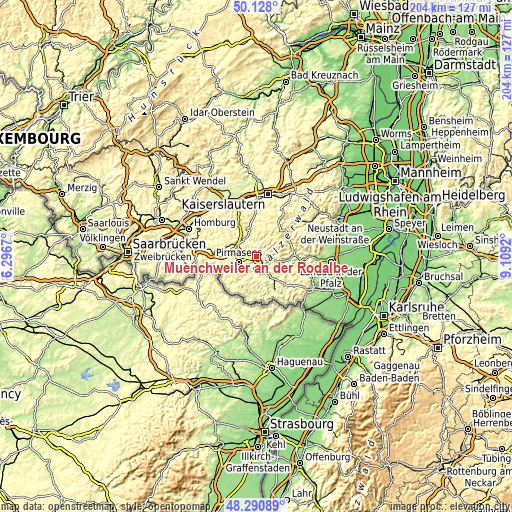 Topographic map of Münchweiler an der Rodalbe